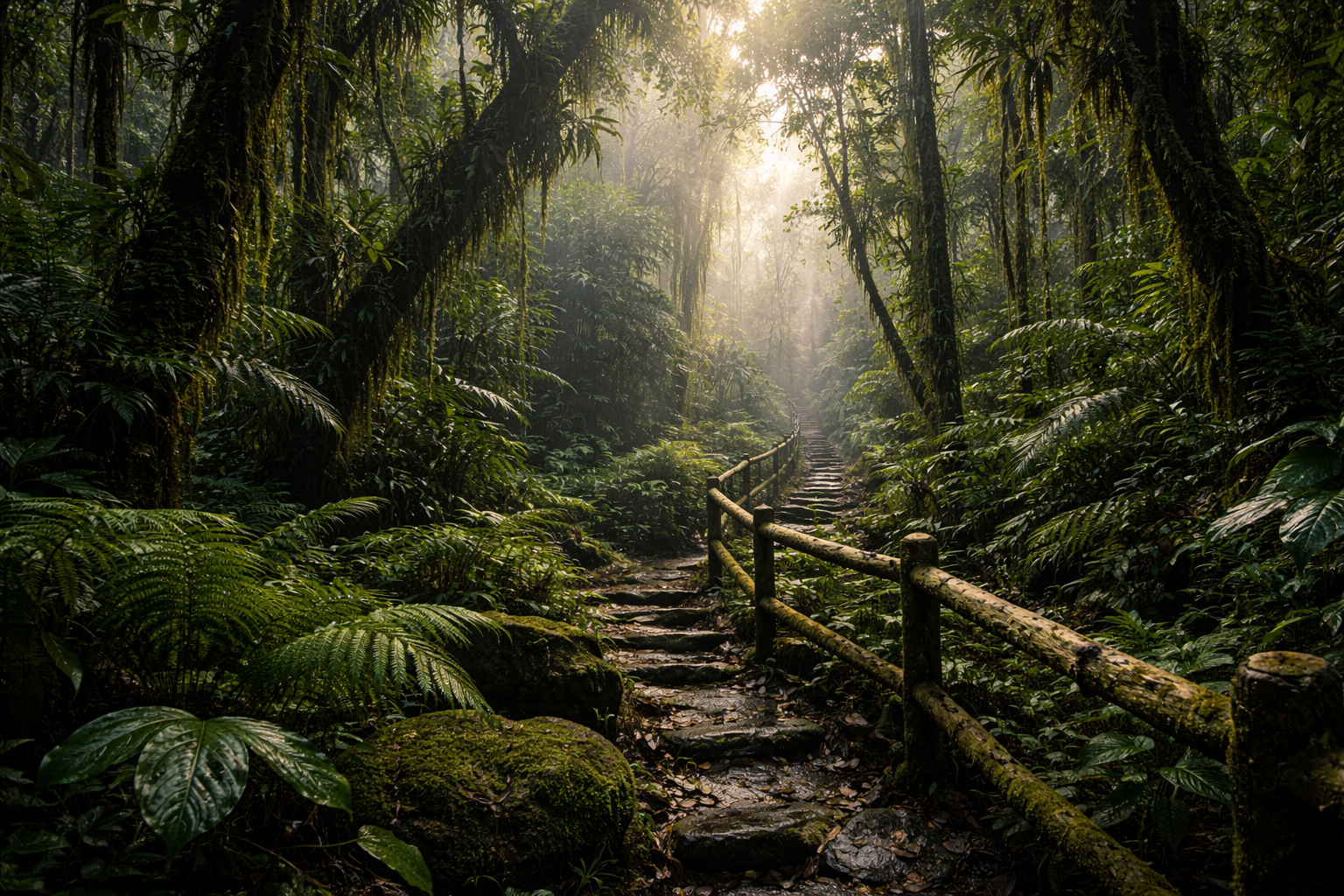 ביוטופו דל קטצאל בגואטמלה עם יער צפוף, ערפל וטבע טרופי