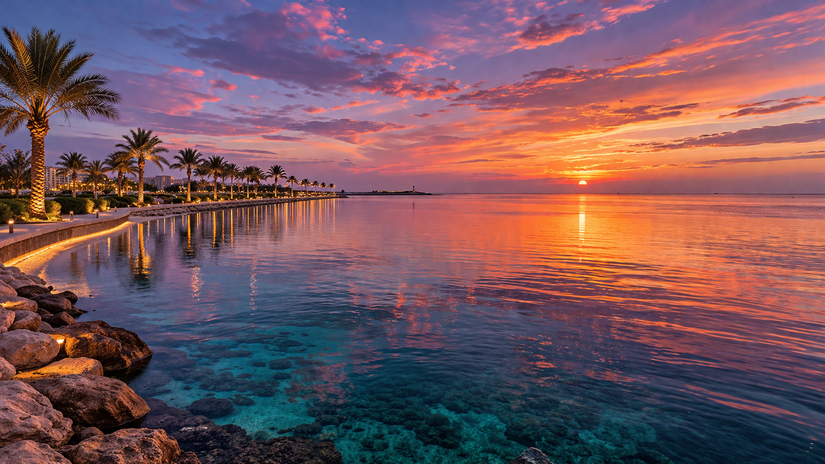 Pobrežie Yanbu pri západe slnka