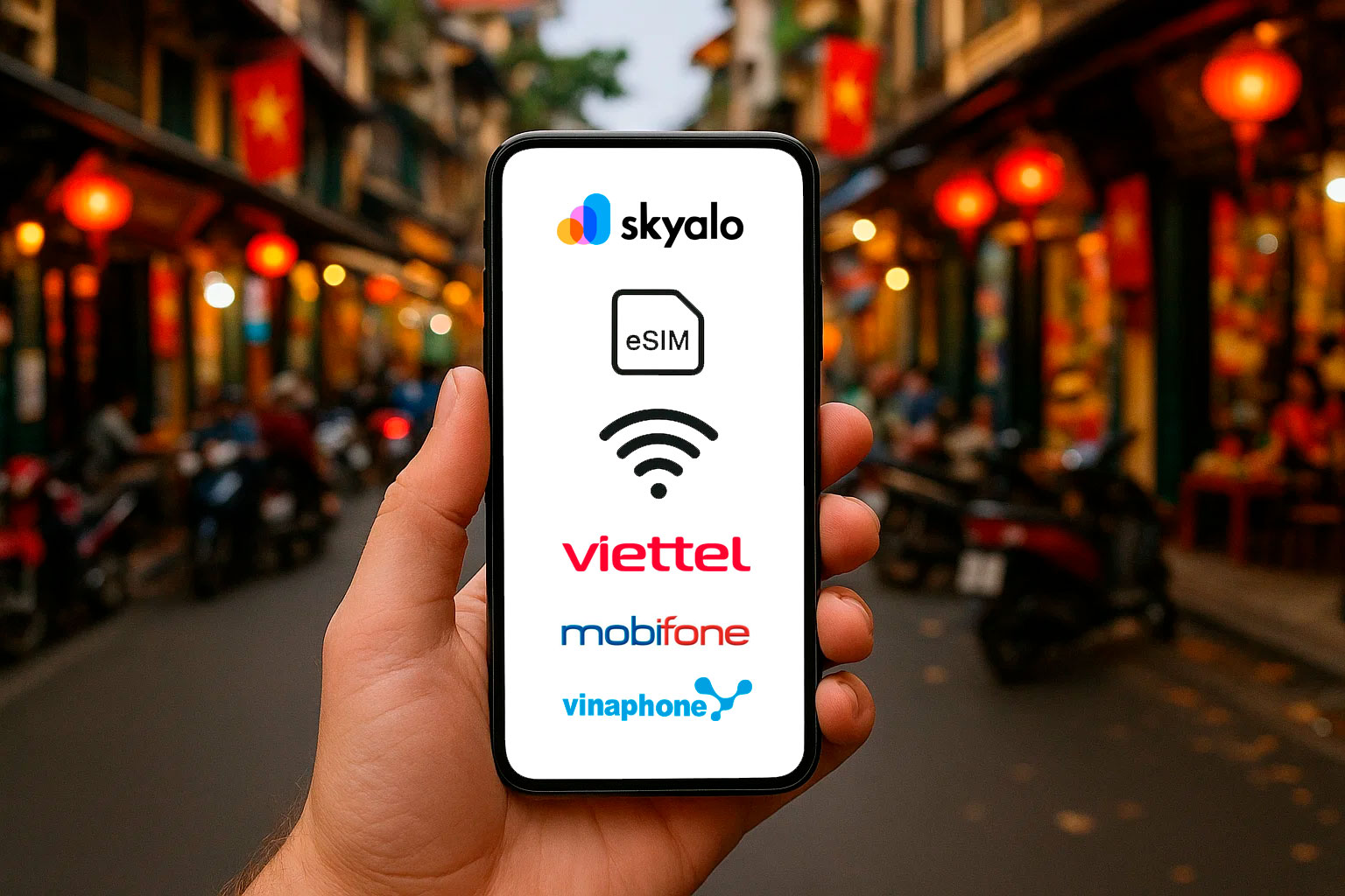 Будьте на связи в любой точке Вьетнама с eSIM — поддержка Viettel, Vinaphone и Mobifone.