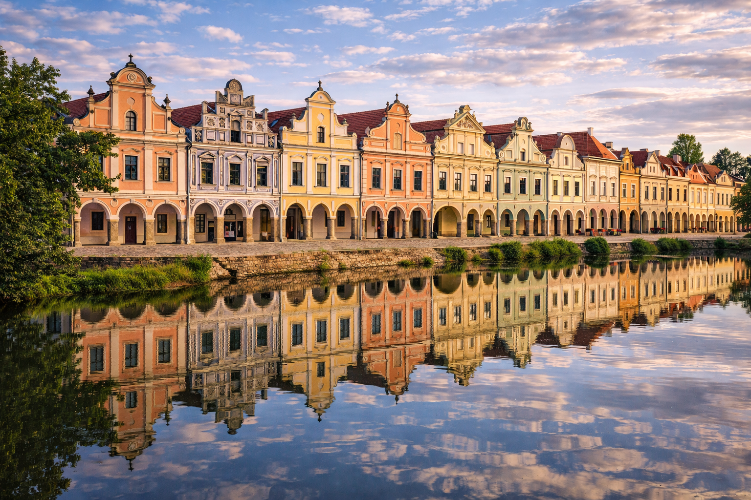 La piazza storica della città di Telč.