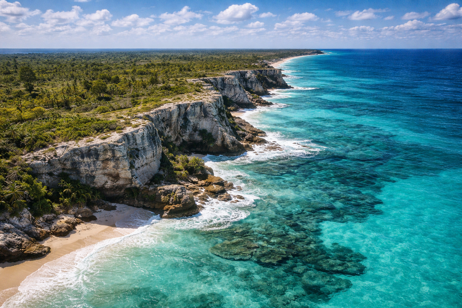 Scogliere e costa dell’isola di Eleuthera alle Bahamas.
