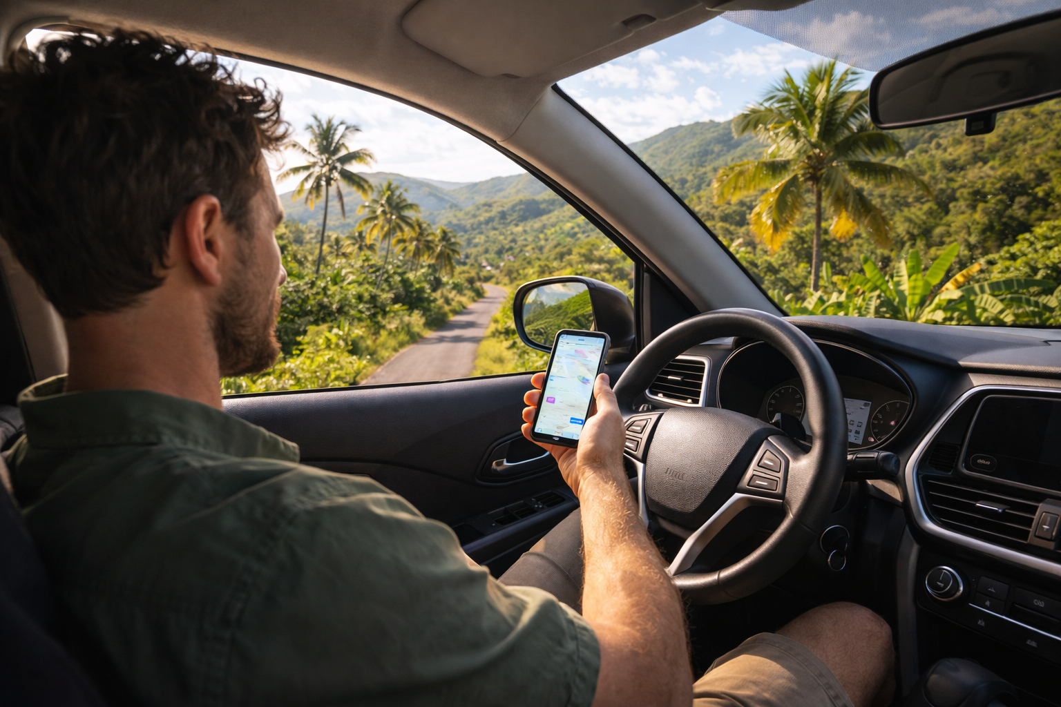 Scenic Fig Tree Drive road and a traveler using navigation via eSIM