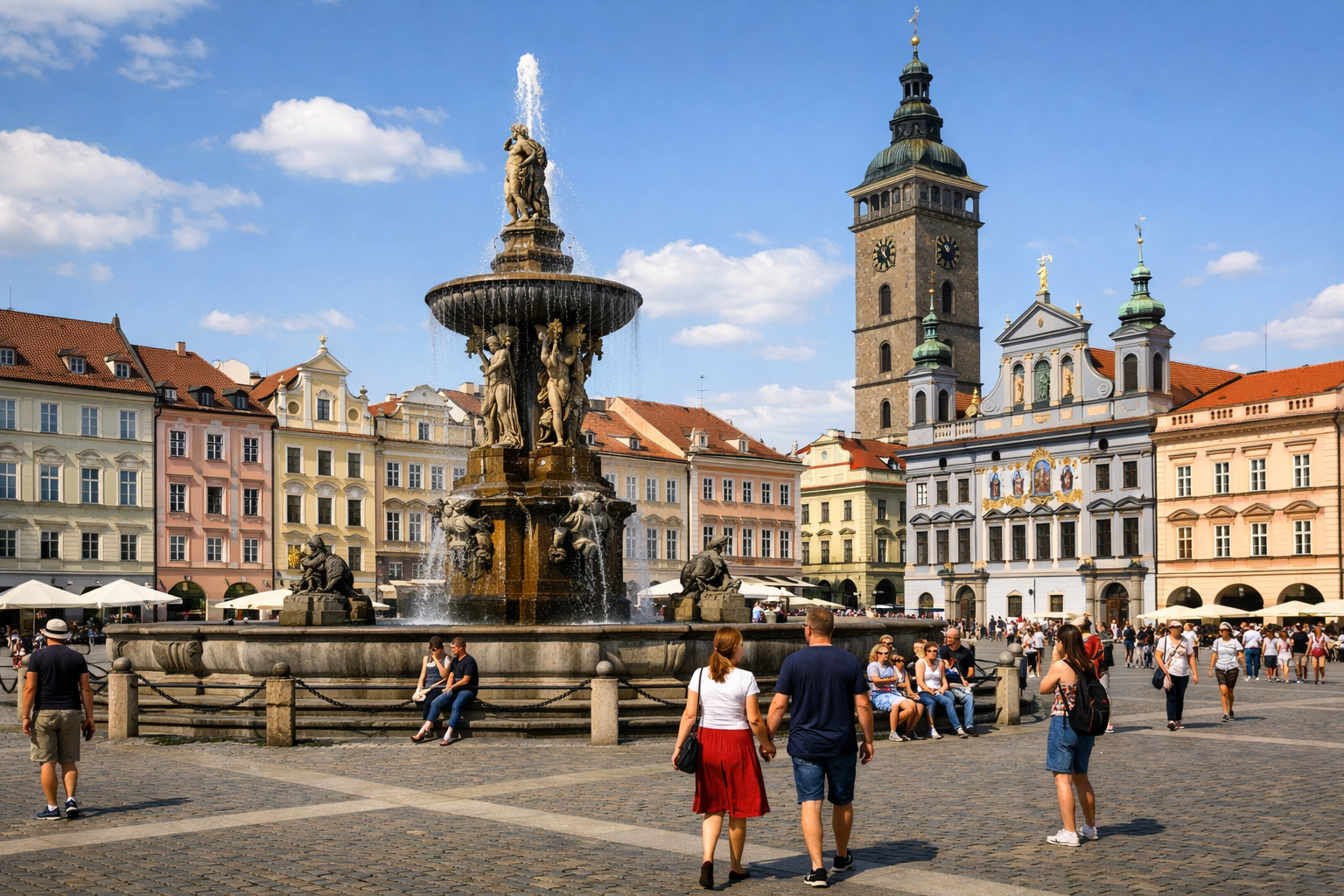 La piazza centrale della città di České Budějovice.