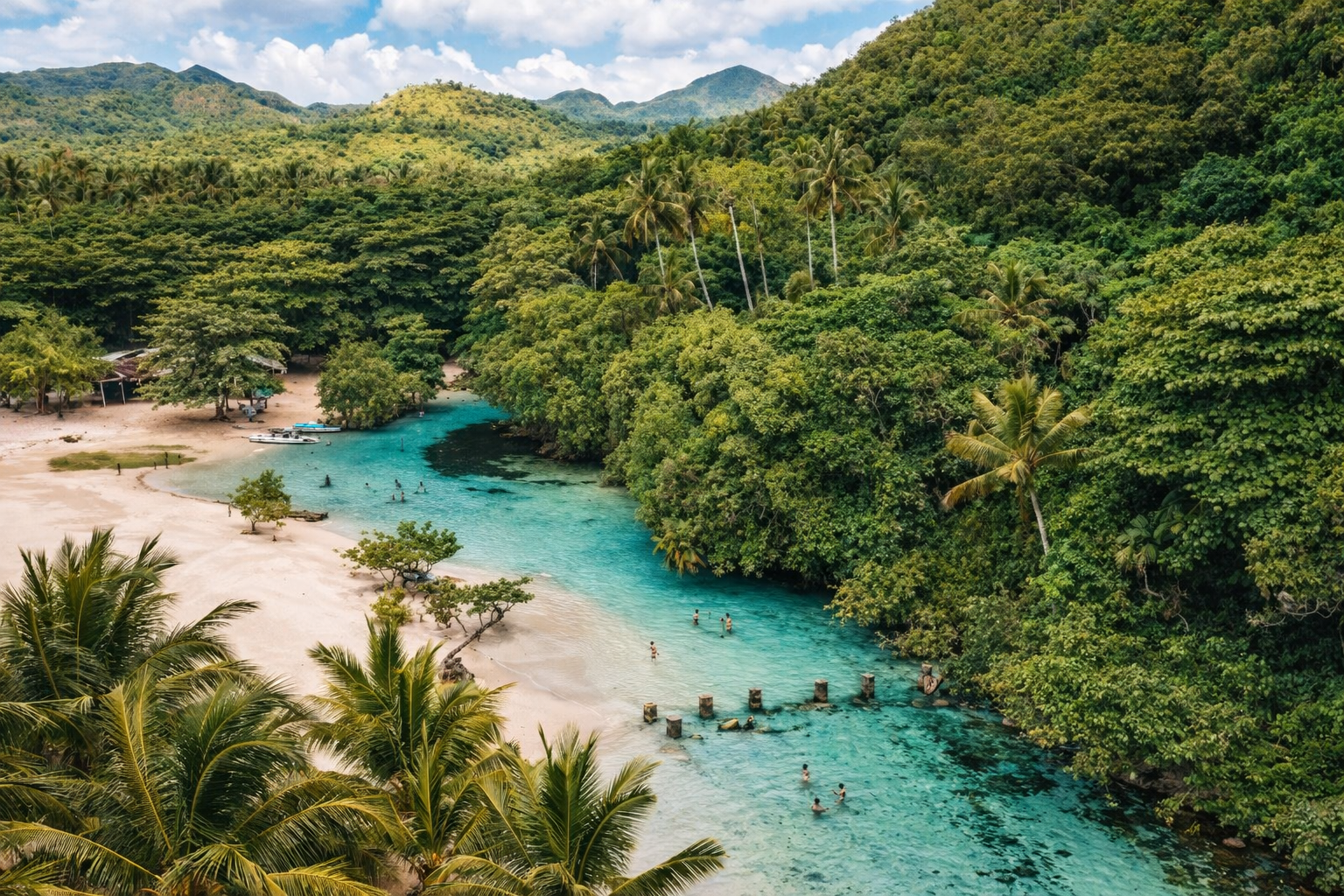 Vista panoràmica ampla de la platja Rincón amb muntanyes i palmeres al fons
