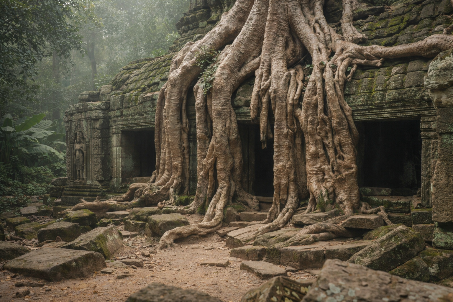 Ta Prohm temple with tree roots