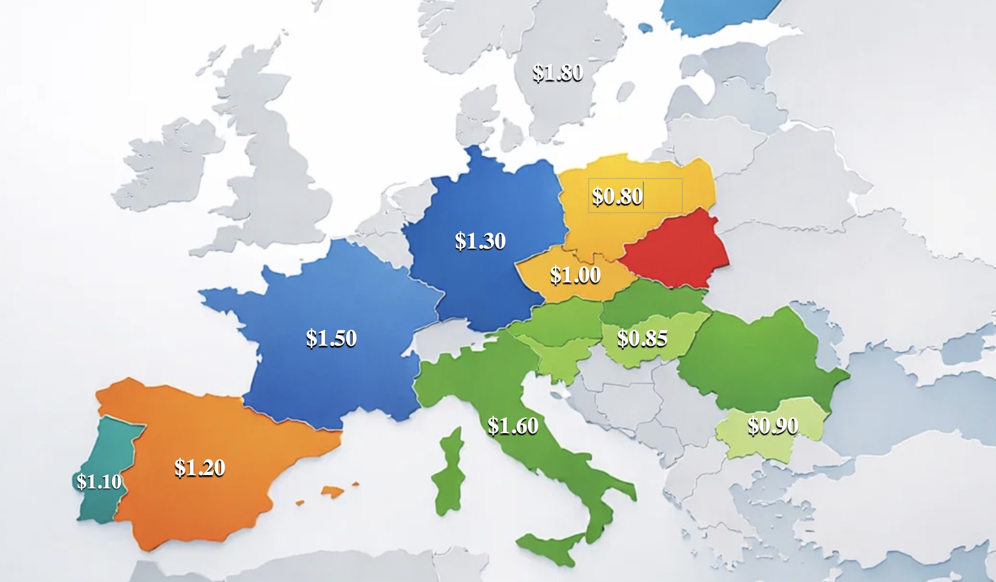 국가별 유럽 eSIM 예상 가격 지도