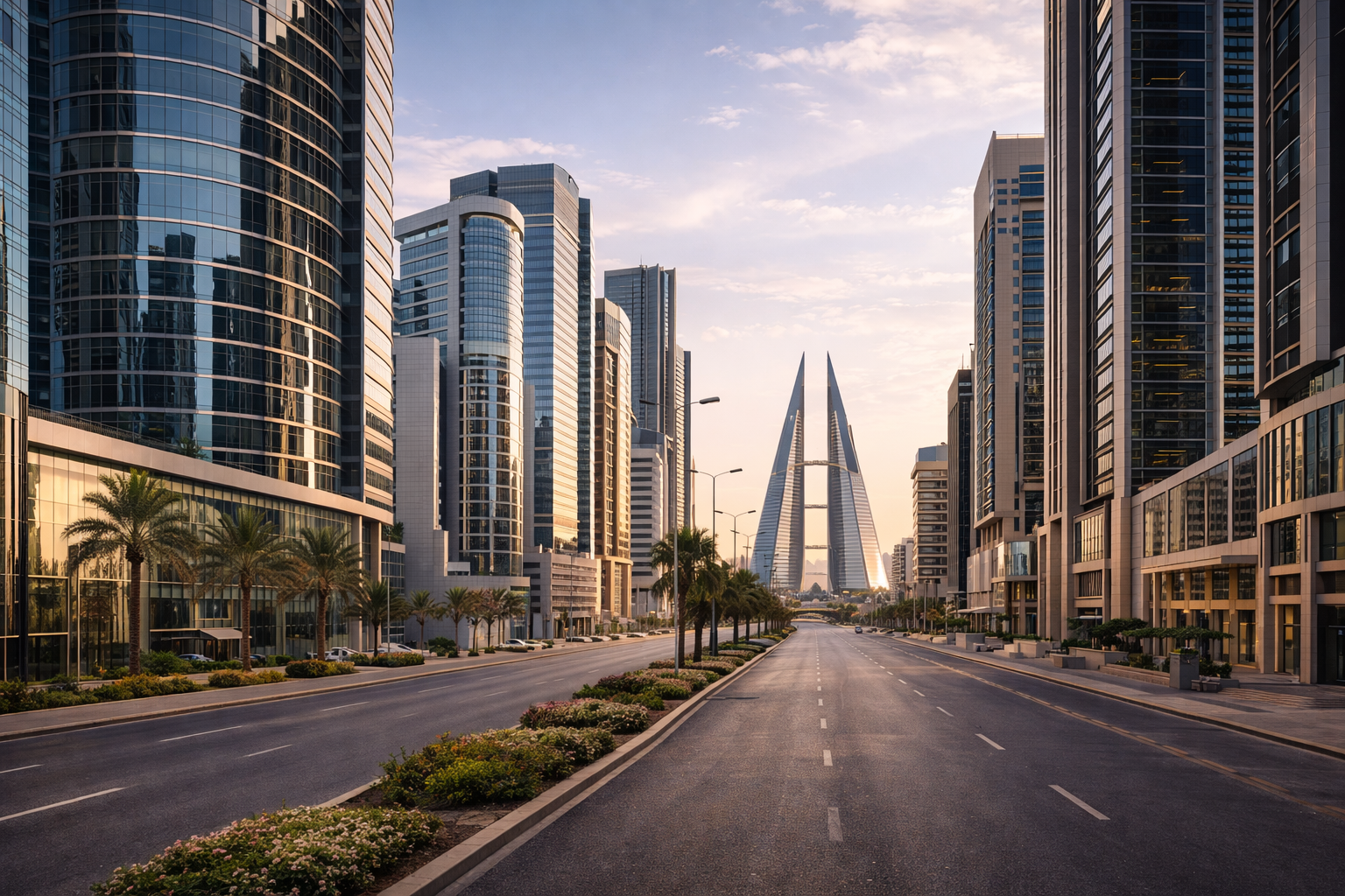 הרובע הפיננסי של בחריין עם גורדי שחקים מודרניים