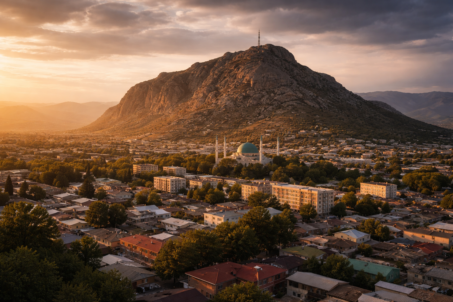 הר סולימאן-טו עם נוף לעיר