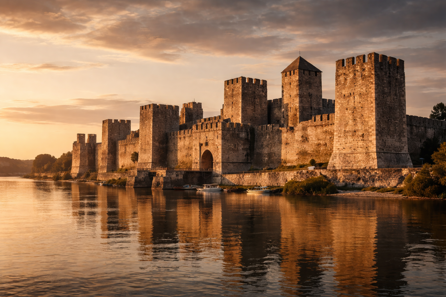 Smederevo Fortress on the Danube riverbank—a large medieval fortress in Serbia.