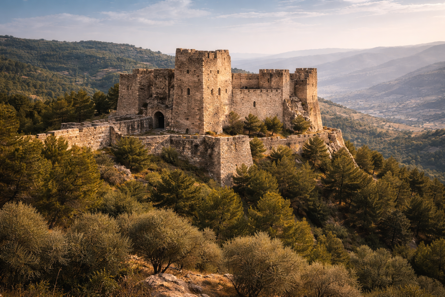 טירת עג׳לון בירדן בין גבעות ירוקות, מדרונות מיוערים וחומות אבן היסטוריות