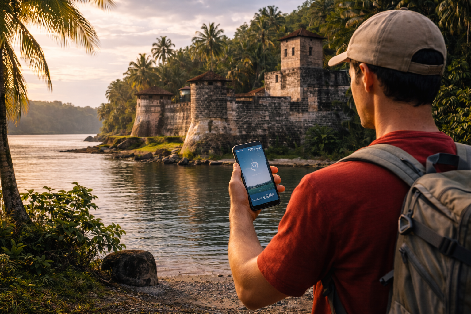 קסטילו דה סן פליפה בגואטמלה - מבצר היסטורי על המים בין צמחייה טרופית, נקודת מסלול נוחה עם eSIM לניווט ולטיול רגוע