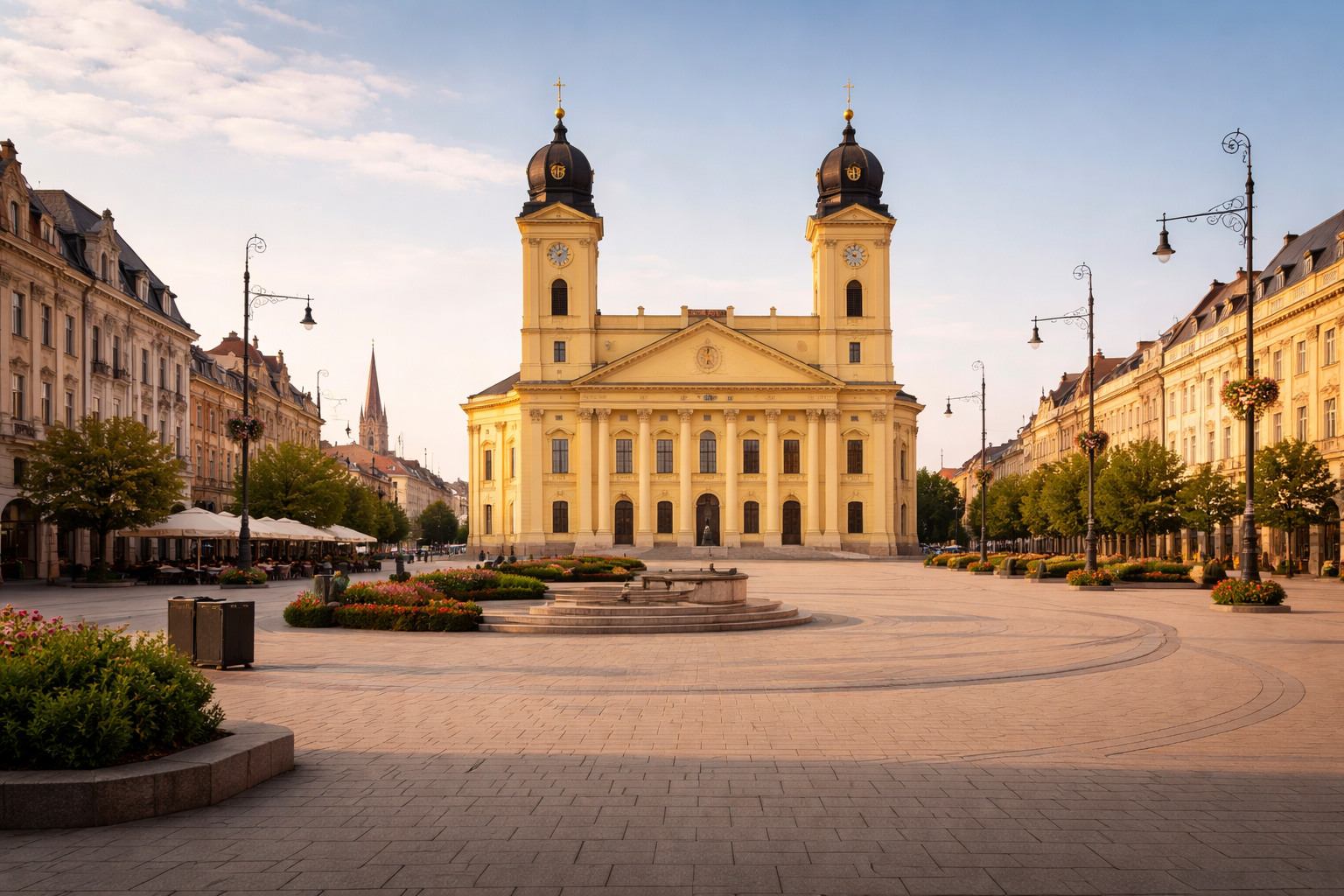 הכיכר המרכזית של דברצן עם אדריכלות ומרחב פתוח