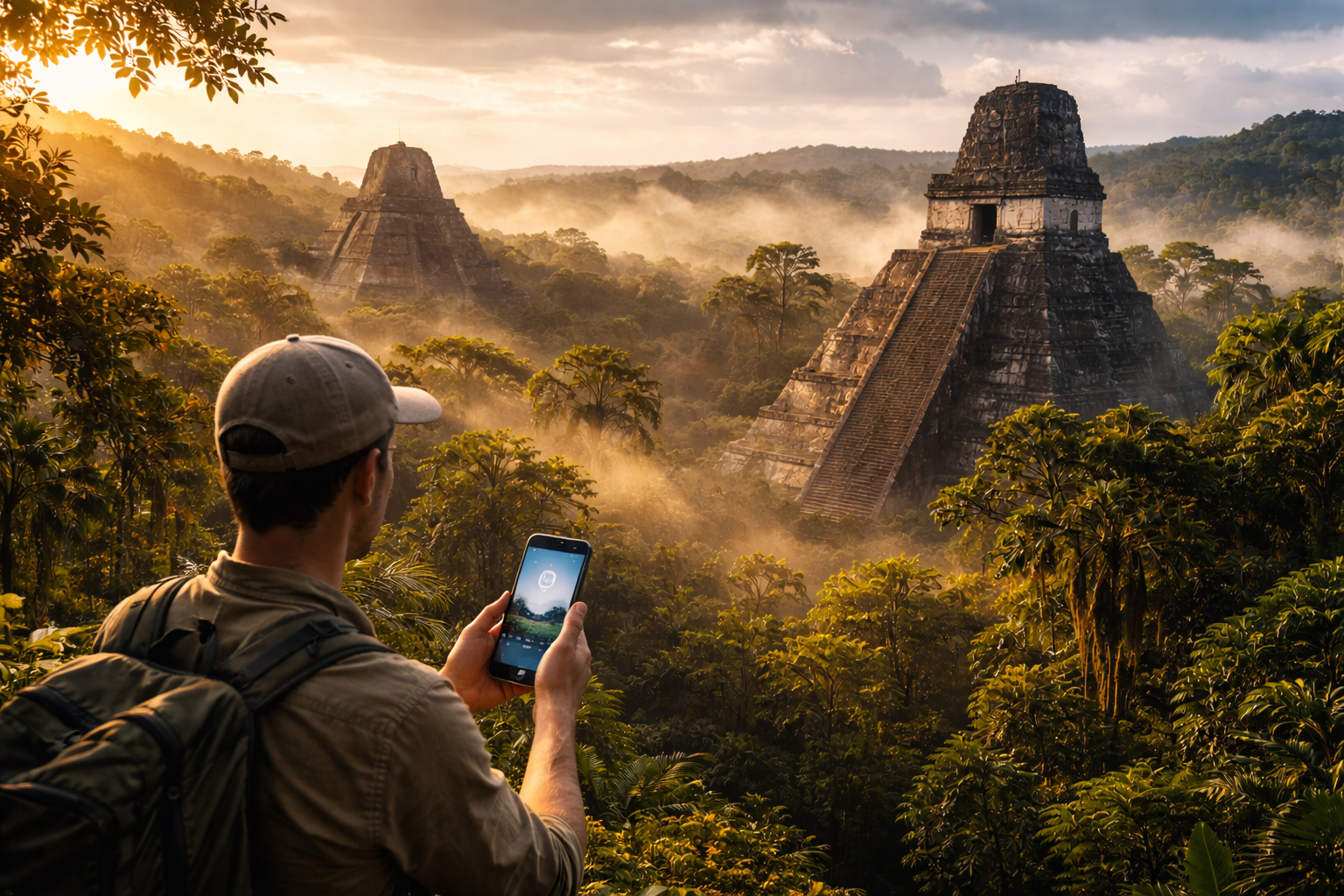 טיקאל בגואטמלה עם פירמידות עתיקות של בני המאיה בין ג’ונגלים צפופים - לוקיישן ארכיאולוגי איקוני למסלול עשיר במדינה עם תקשורת סלולרית נוחה