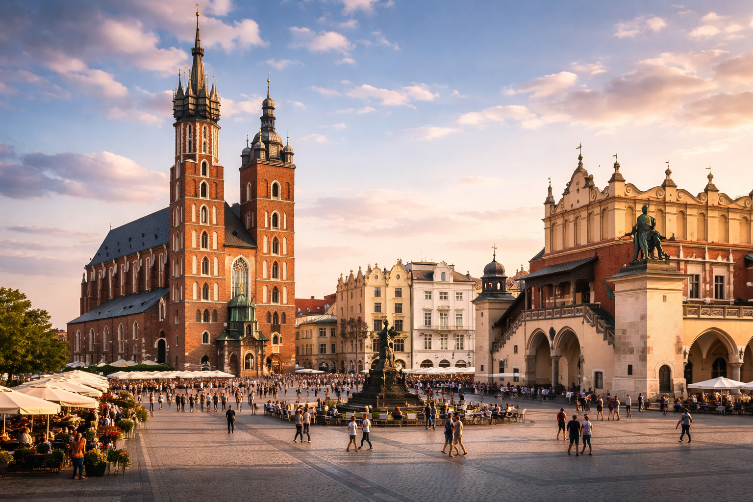 ساحة السوق في كراكوف وكاتدرائية القديسة مريم