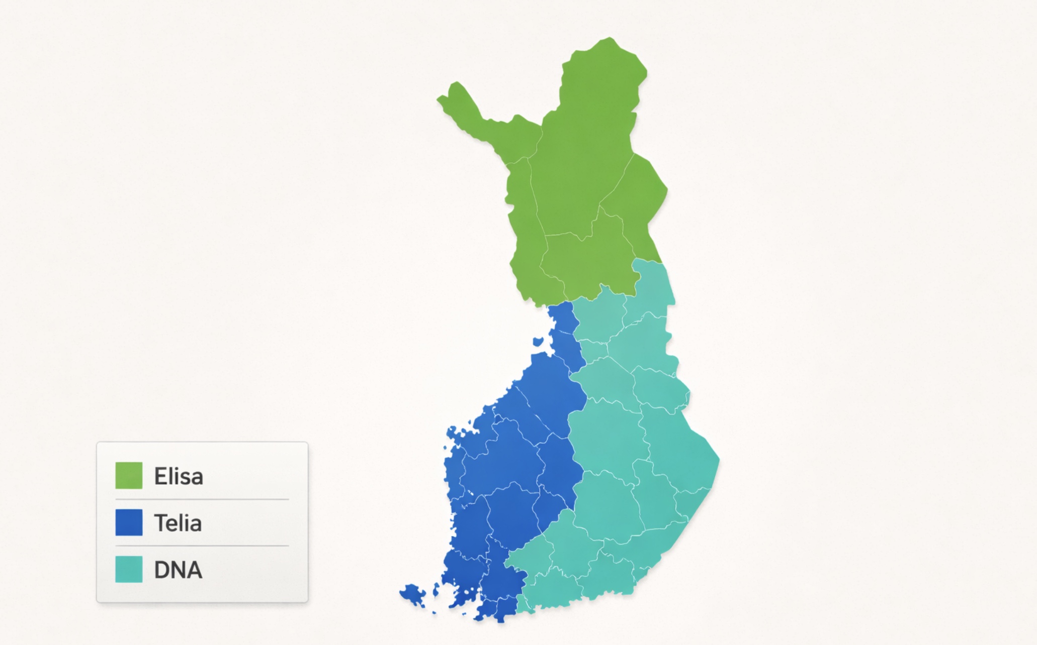 מפת הרשתות הסלולריות בפינלנד בסגנון מינימליסטי