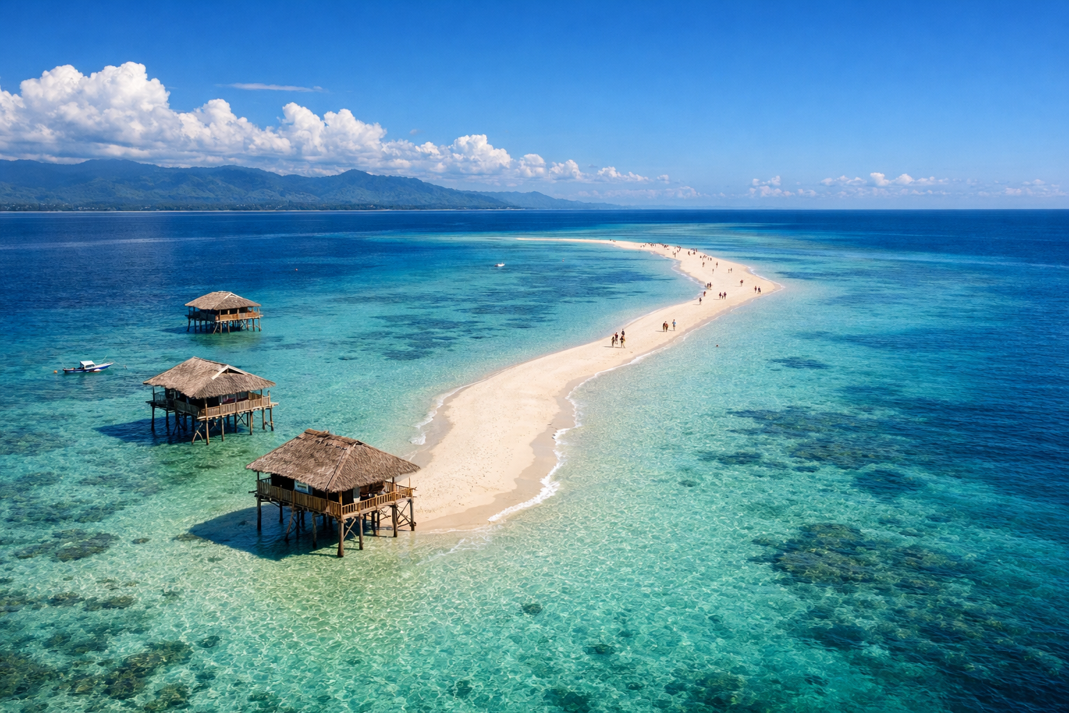 Manjuyod Sandbar amid the turquoise sea in the Philippines.