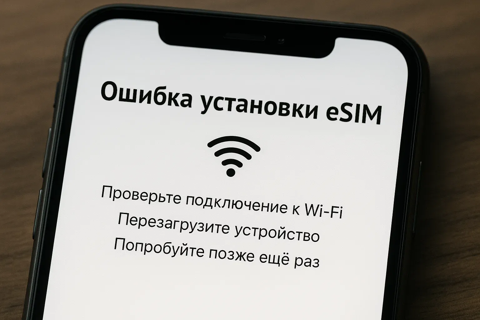 Убедитесь, что iPhone подключён к Wi-Fi и eSIM активна в настройках.