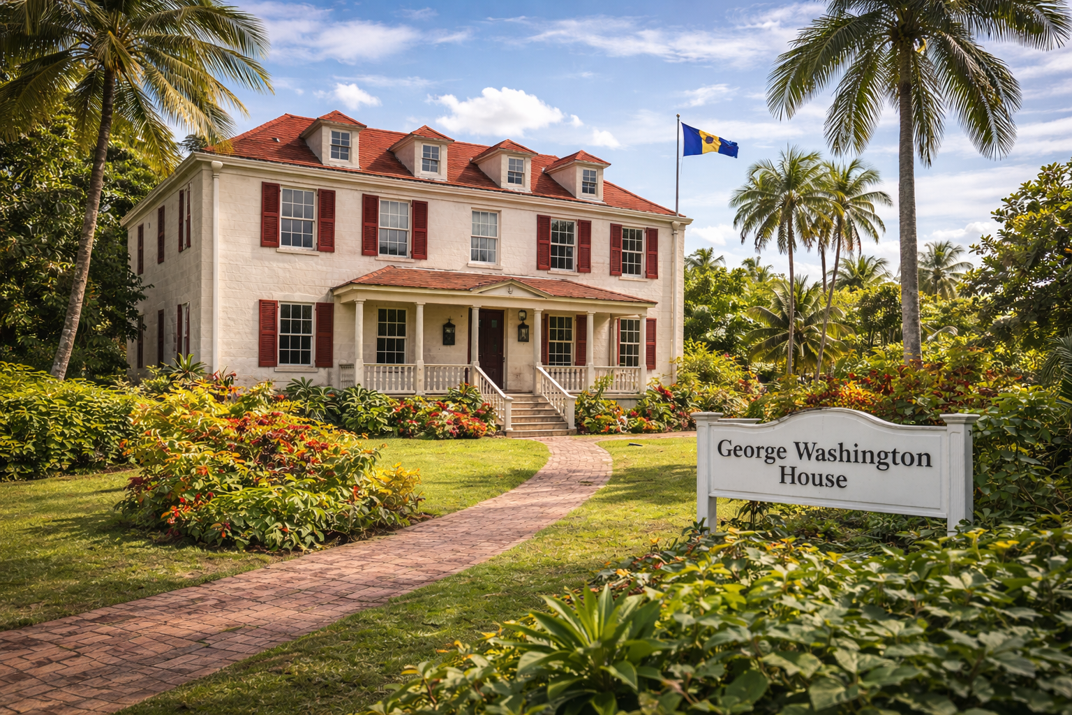 La storica George Washington House alle Barbados tra palme e giardini tropicali