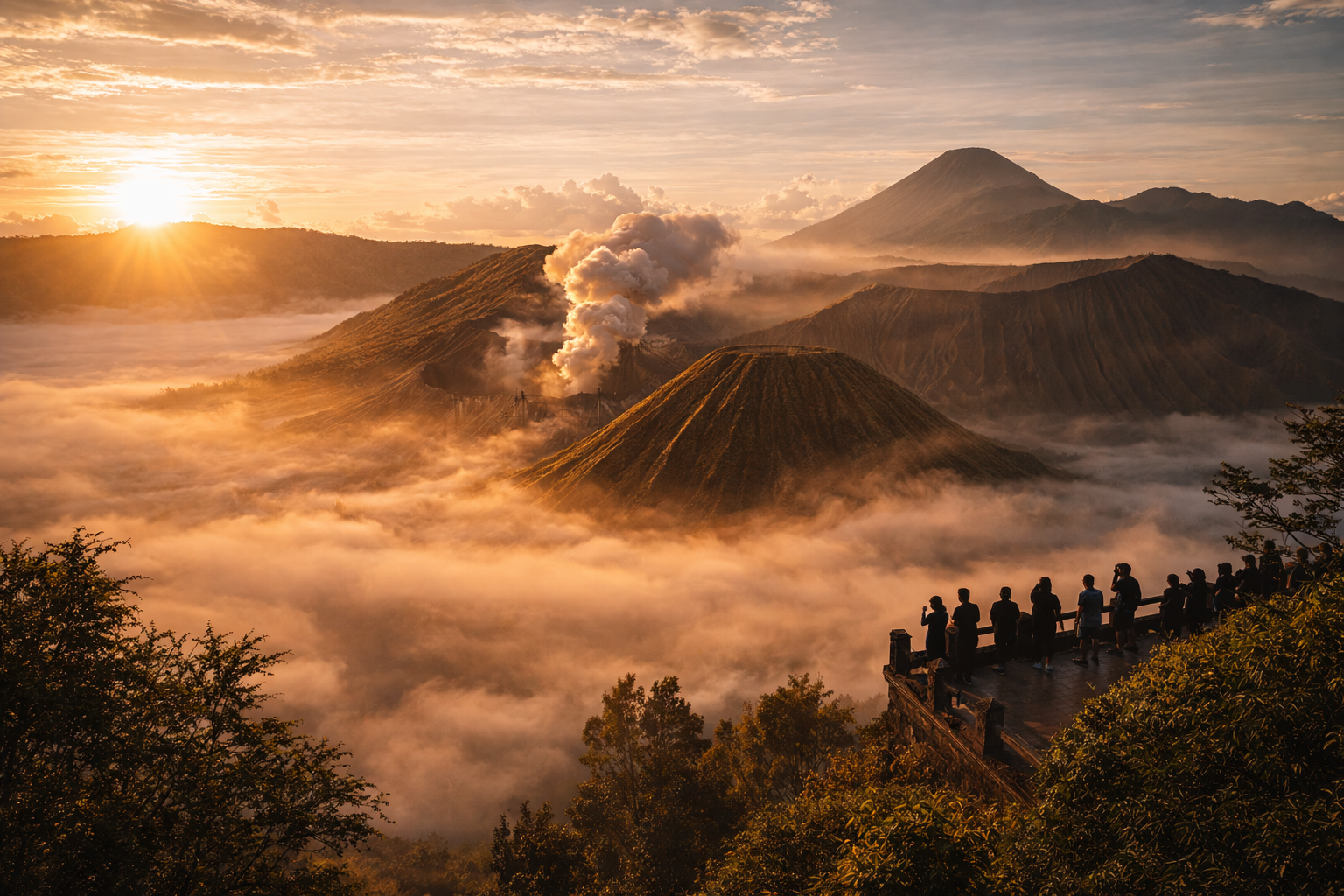 Mount Bromo is one of Indonesia’s most breathtaking volcanoes at sunrise.