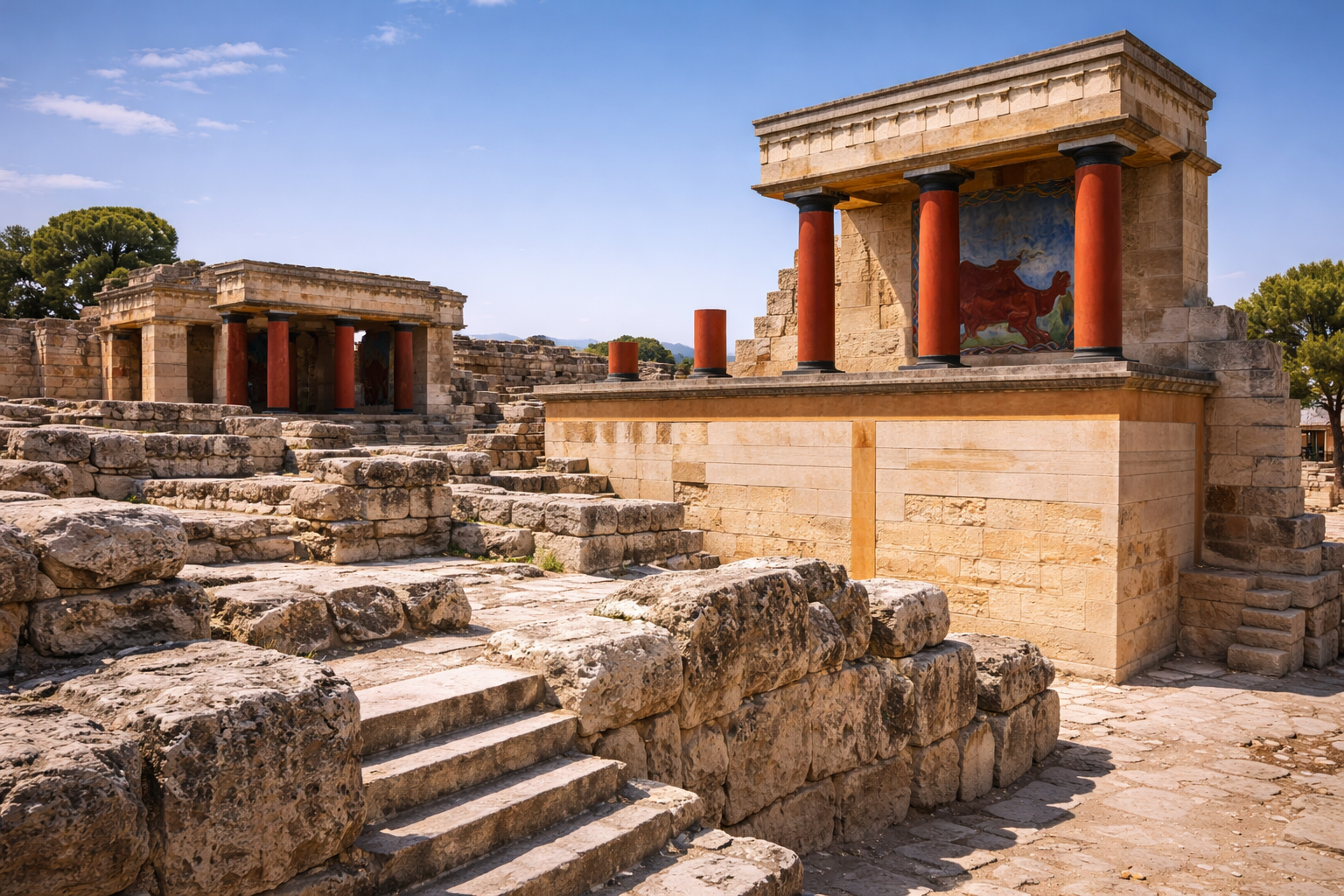 The Palace of Knossos on Crete with ancient columns