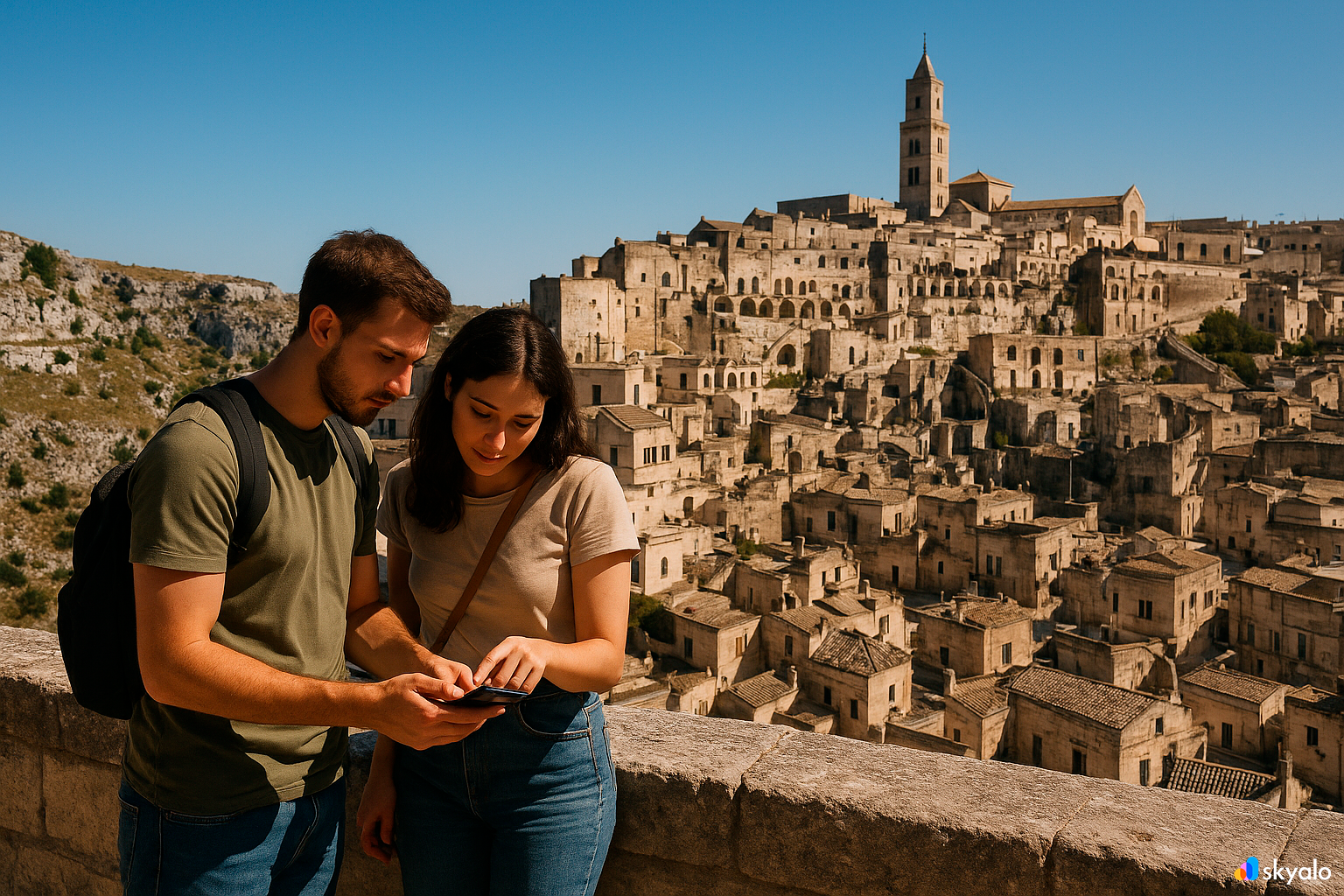 Matera’s panorama with the route on screen