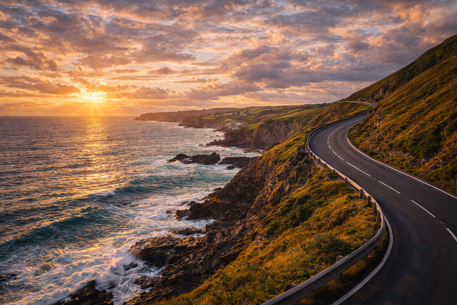 The Atlantic Highway coastal road along Devon’s shoreline