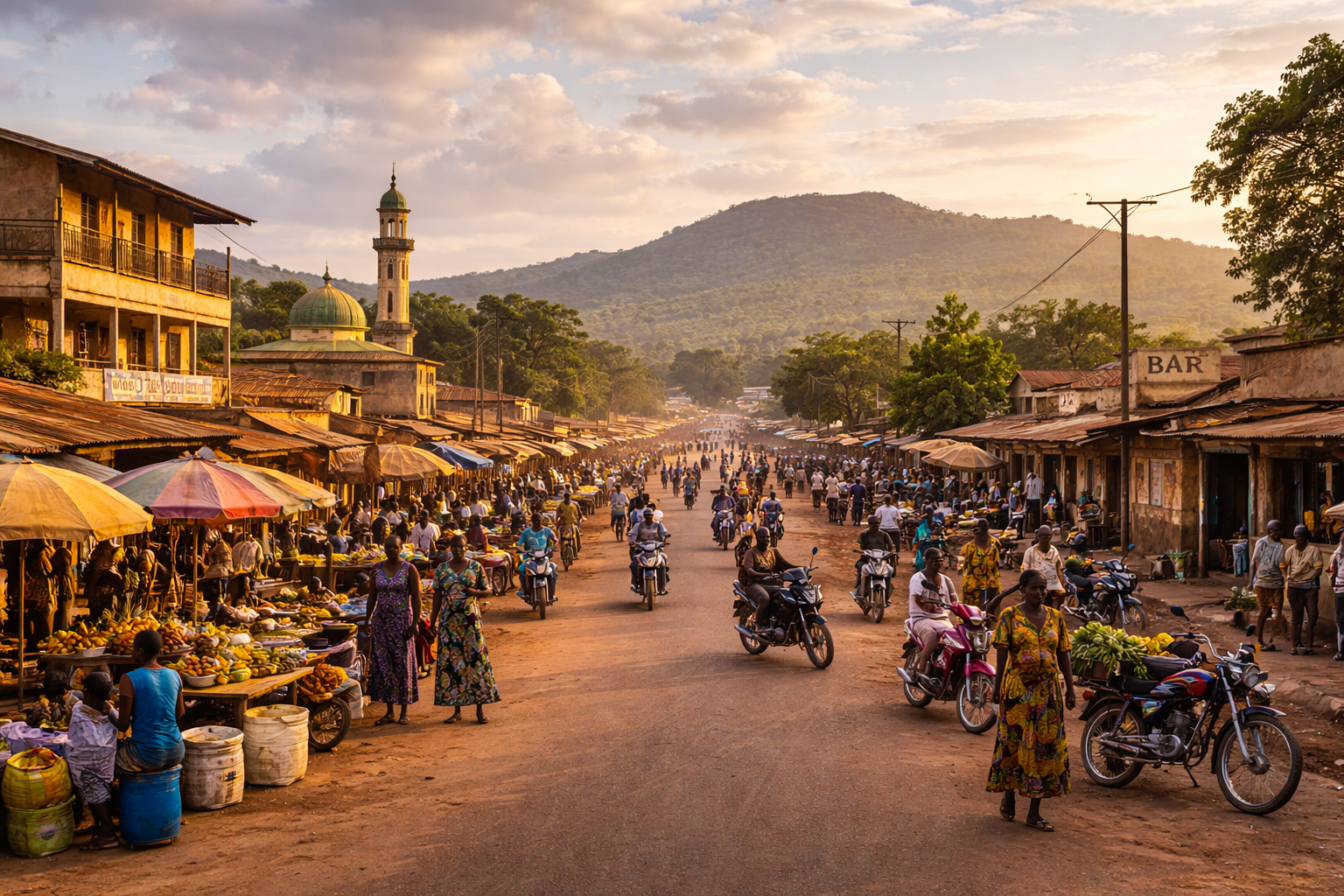 טנגואטה בבנין עם רחובות חמים, אדריכלות מקומית, שמיים פתוחים ואווירת עיר צפונית לפני נסיעה לאזורי טבע