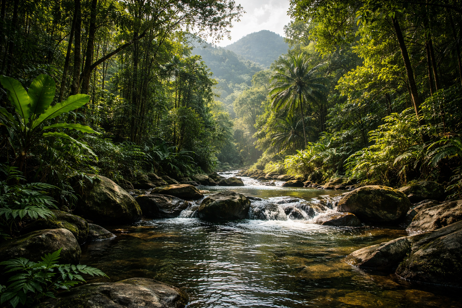 Джунглі заповідника Кокскомб із річкою та густою тропічною рослинністю