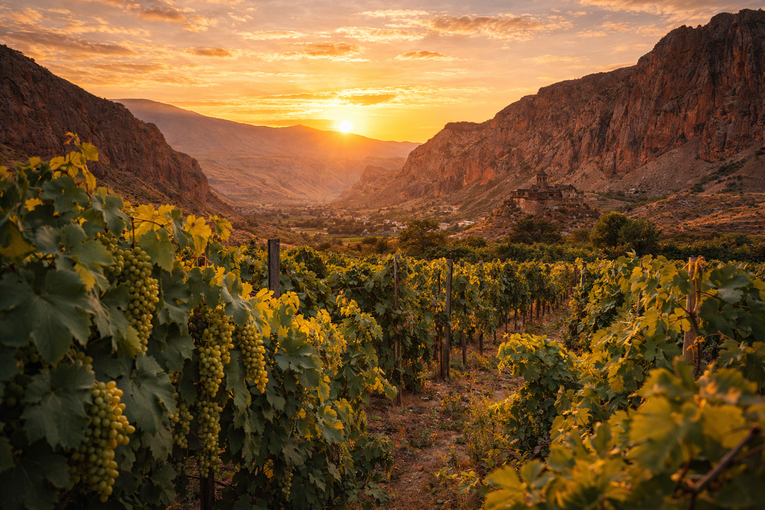 Areni vineyards with mountains in the background