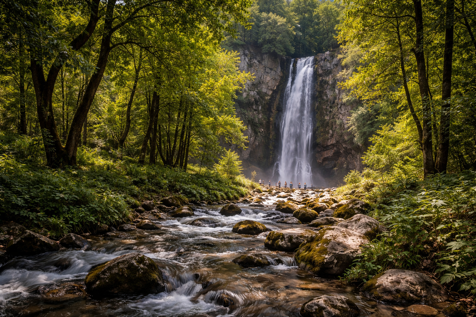 יער ארסלנבוב עם מפלים ואנשים ברקע