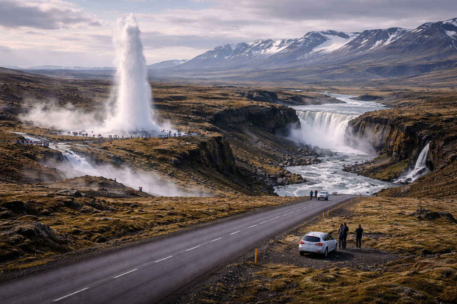 Zelta loka maršruts Islandē ar geizeriem, ūdenskritumiem, ceļiem, atvērtām ainavām un liela dabas ceļojuma sajūtu