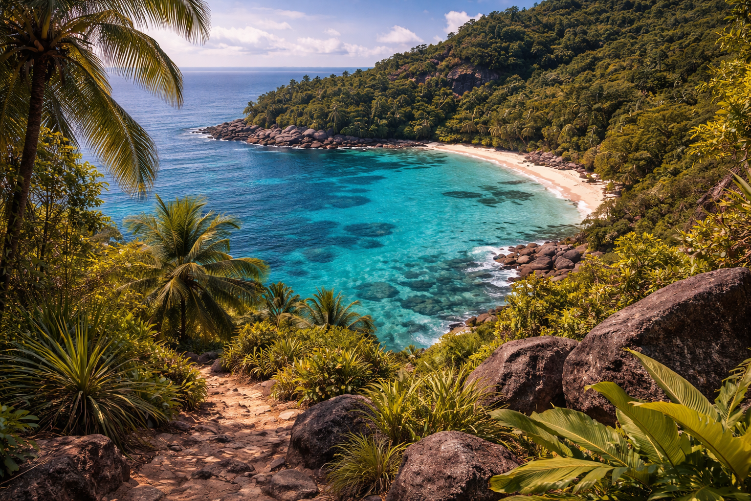 خليج آنس ماجور بطبيعته الاستوائية وصخوره ومياهه الصافية