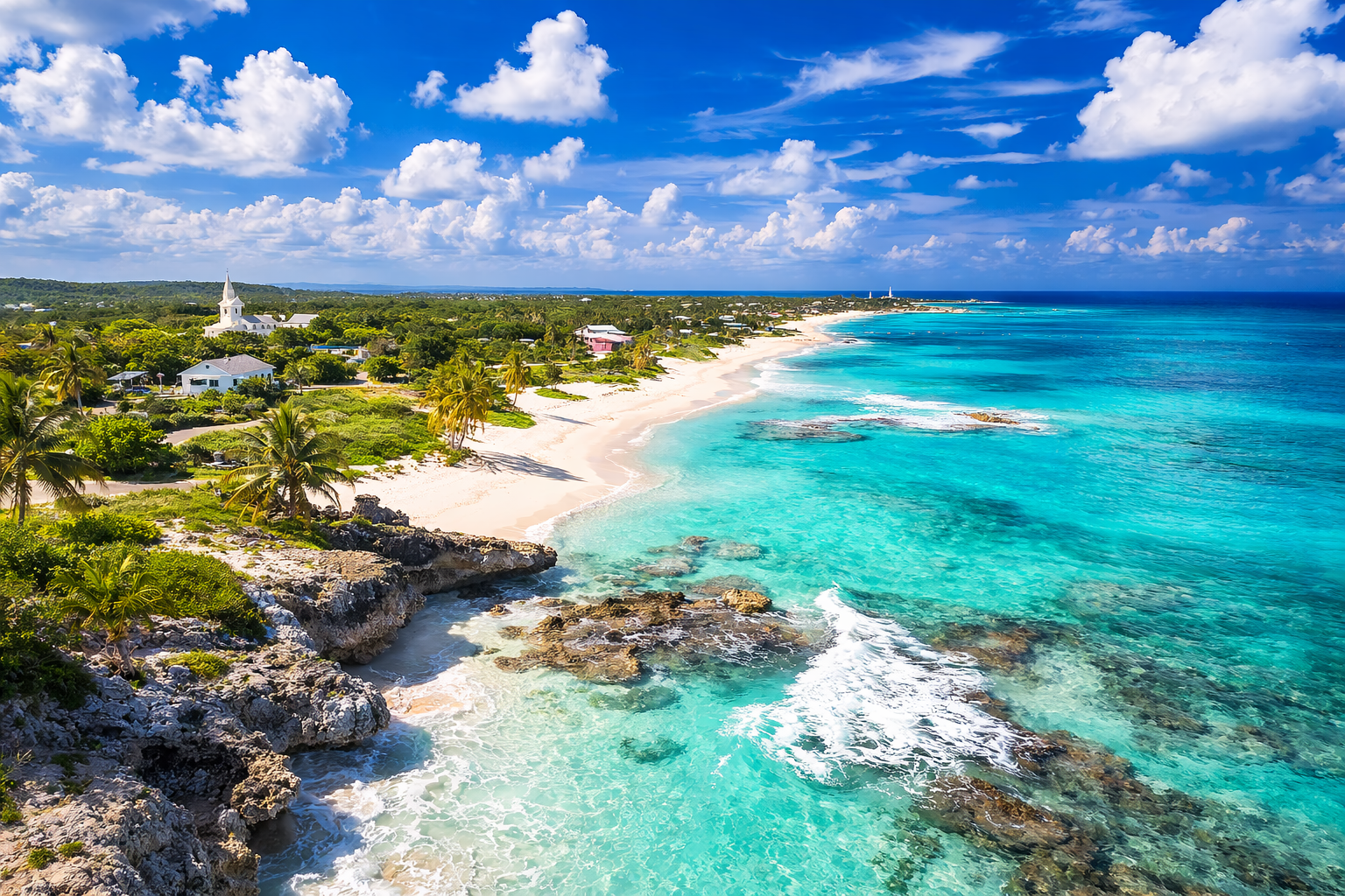 Costa dell’isola di San Salvador alle Bahamas.