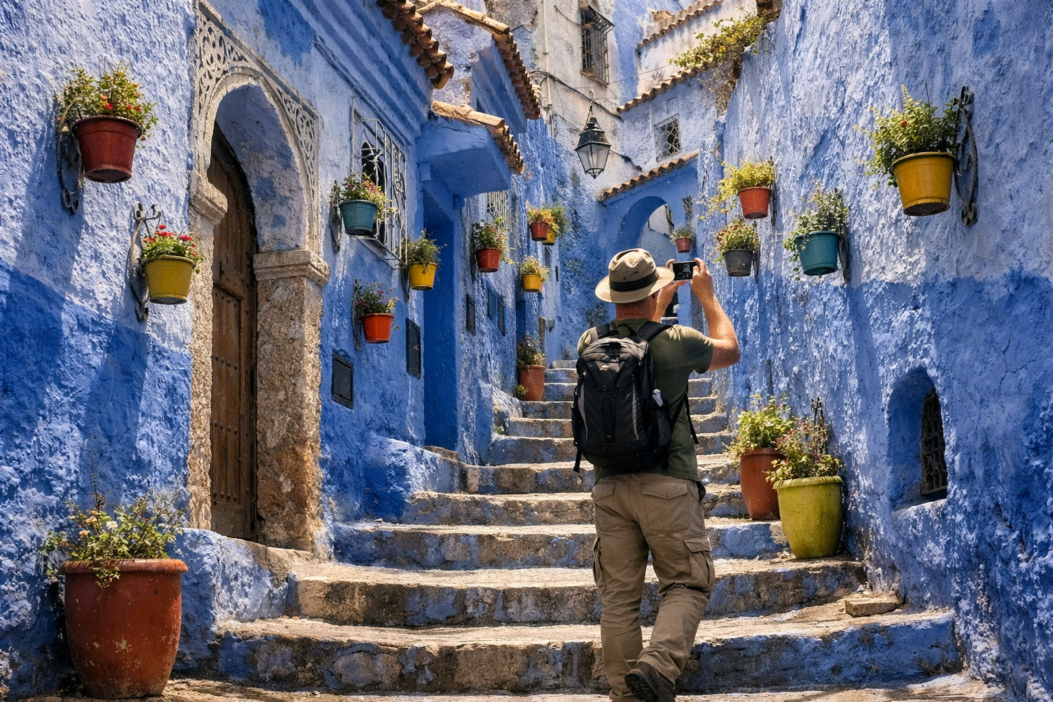 The blue streets of Chefchaouen, Morocco.