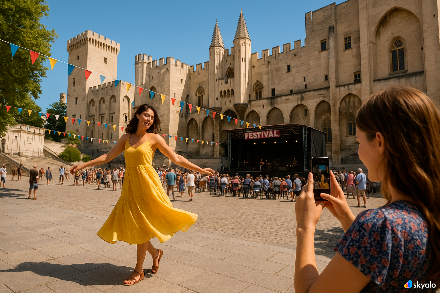 Papal Palace in Avignon during theater festival performance