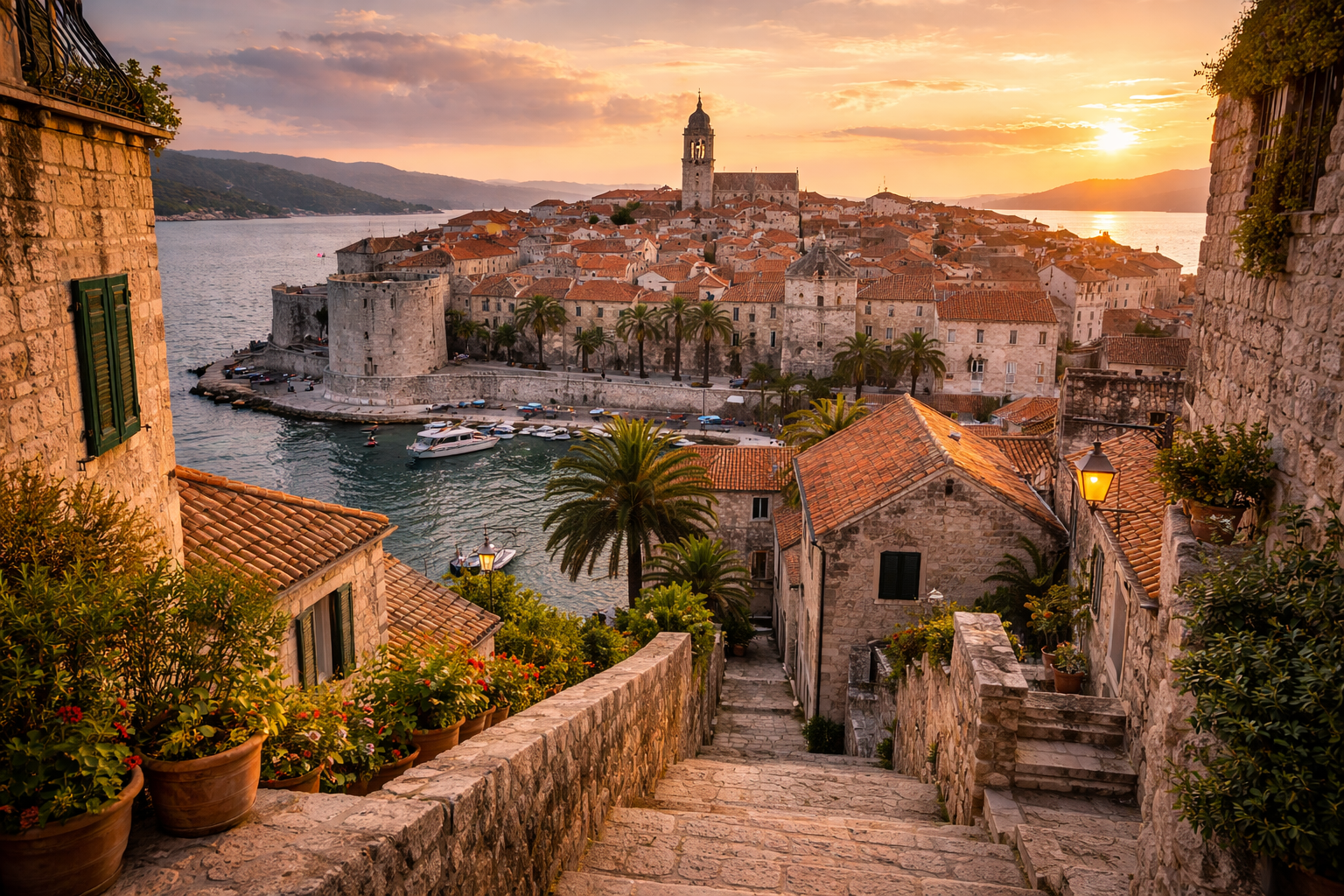 Il centro storico di Curzola e le mura