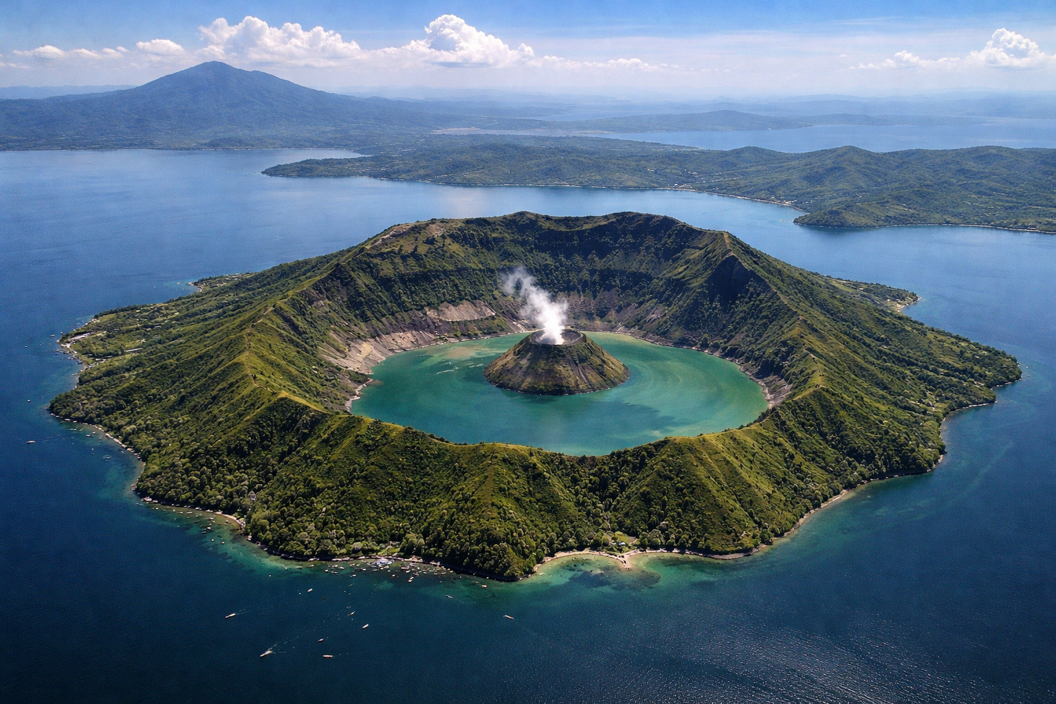 Taal Volcano in a lake on Luzon Island in the Philippines.