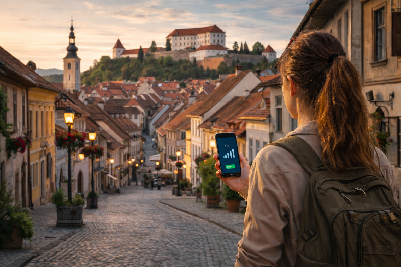 פטוי בסלובניה עם עיר עתיקה וטיול עם סמארטפון עם eSIM פעילה