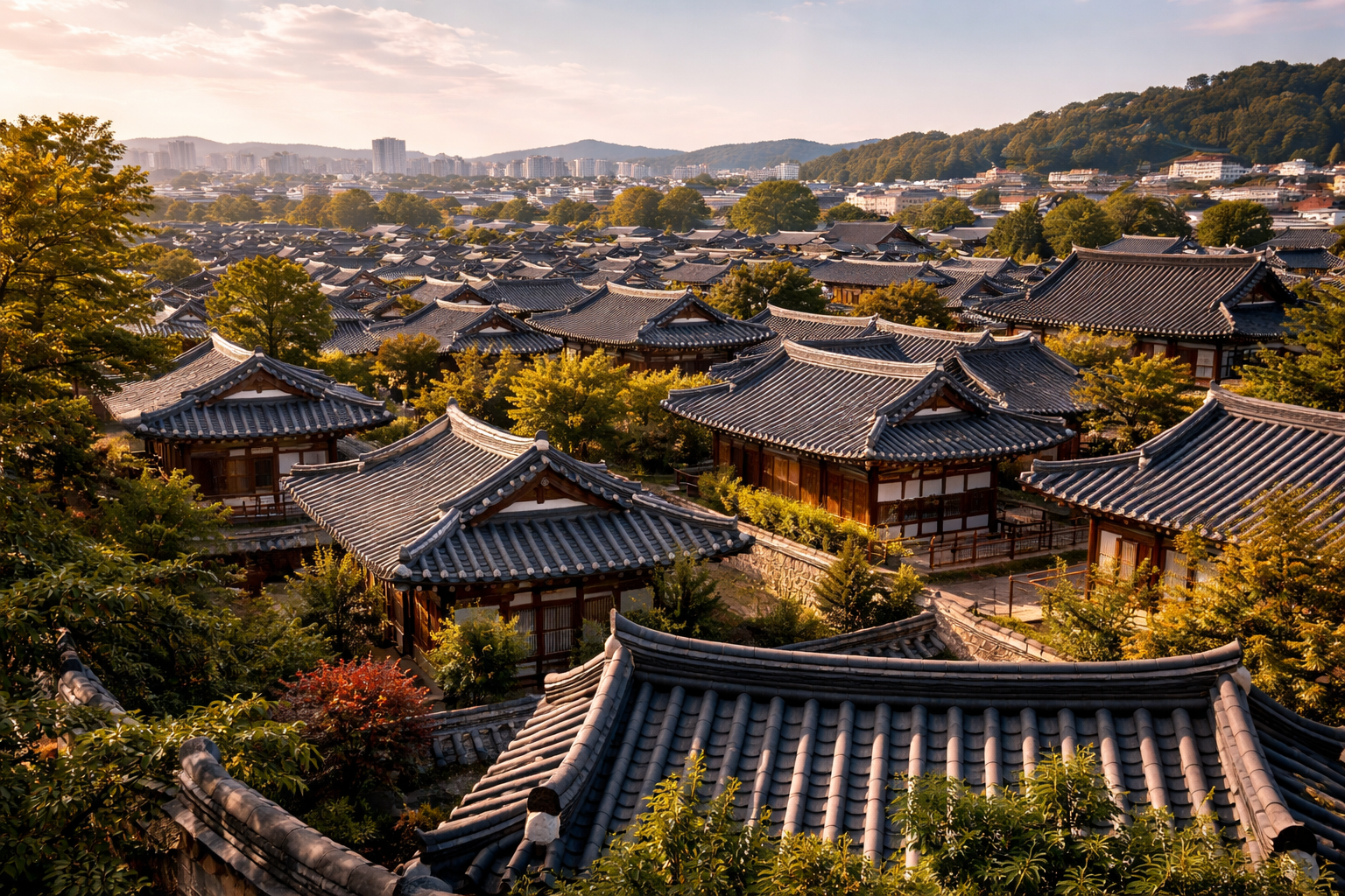 Dachy tradycyjnych domów w Jeonju