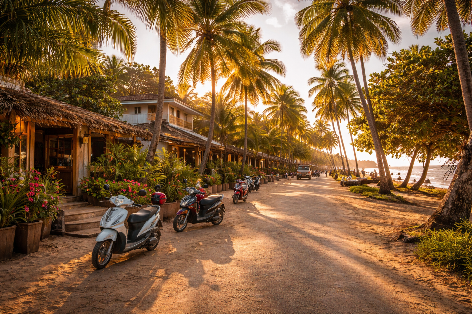 Carrer costaner a Las Terrenas amb palmeres i una atmosfera relaxada