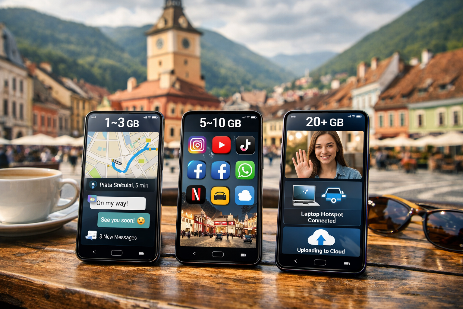How much mobile data a tourist needs in Romania for navigation, social media, and video calls.