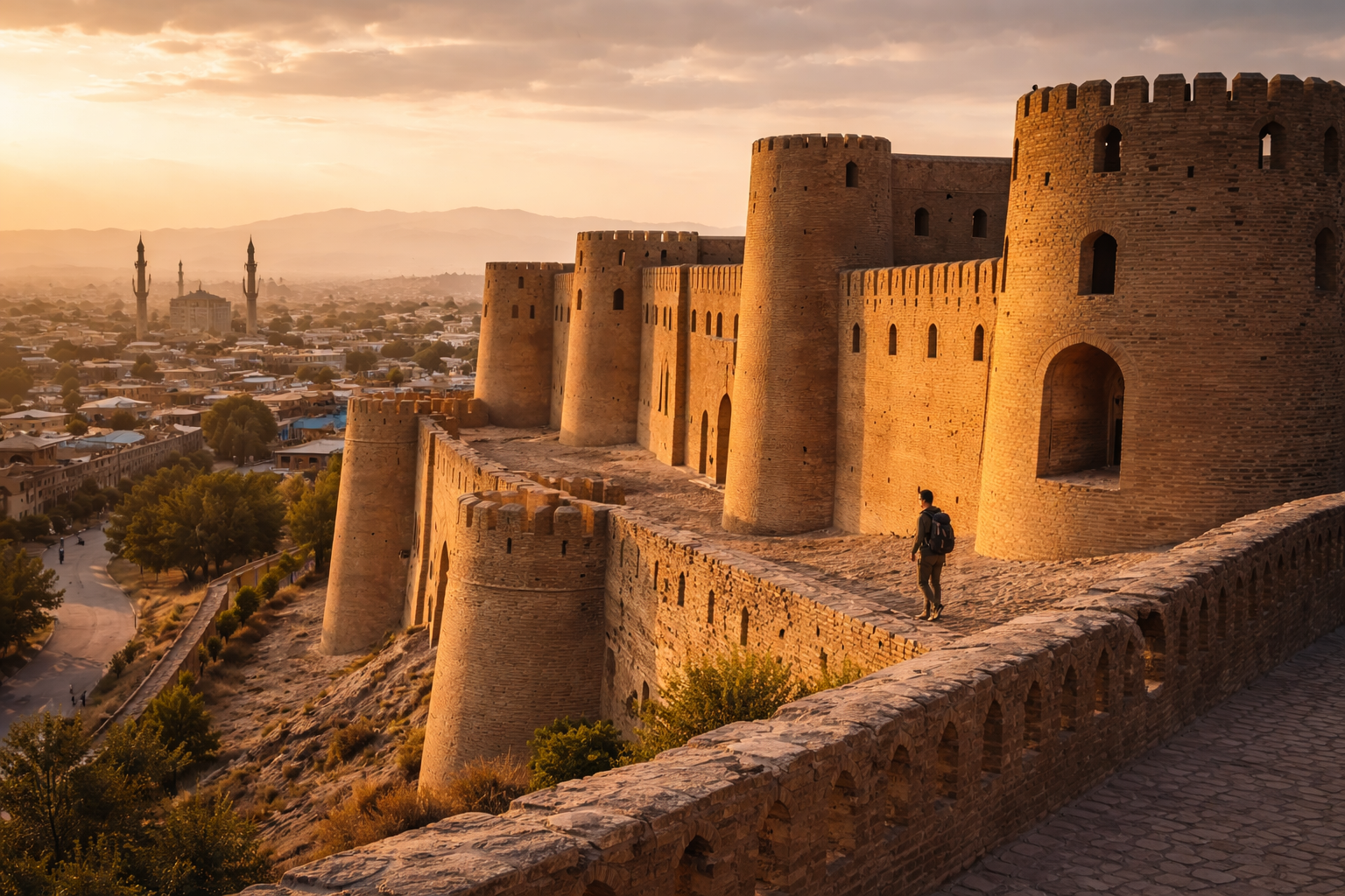 Herat Citadel and a tourist with a smartphone