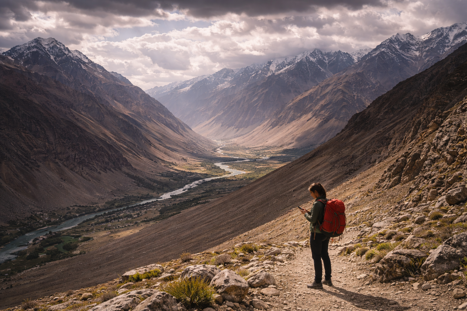 Wakhan Corridor and a traveler with eSIM