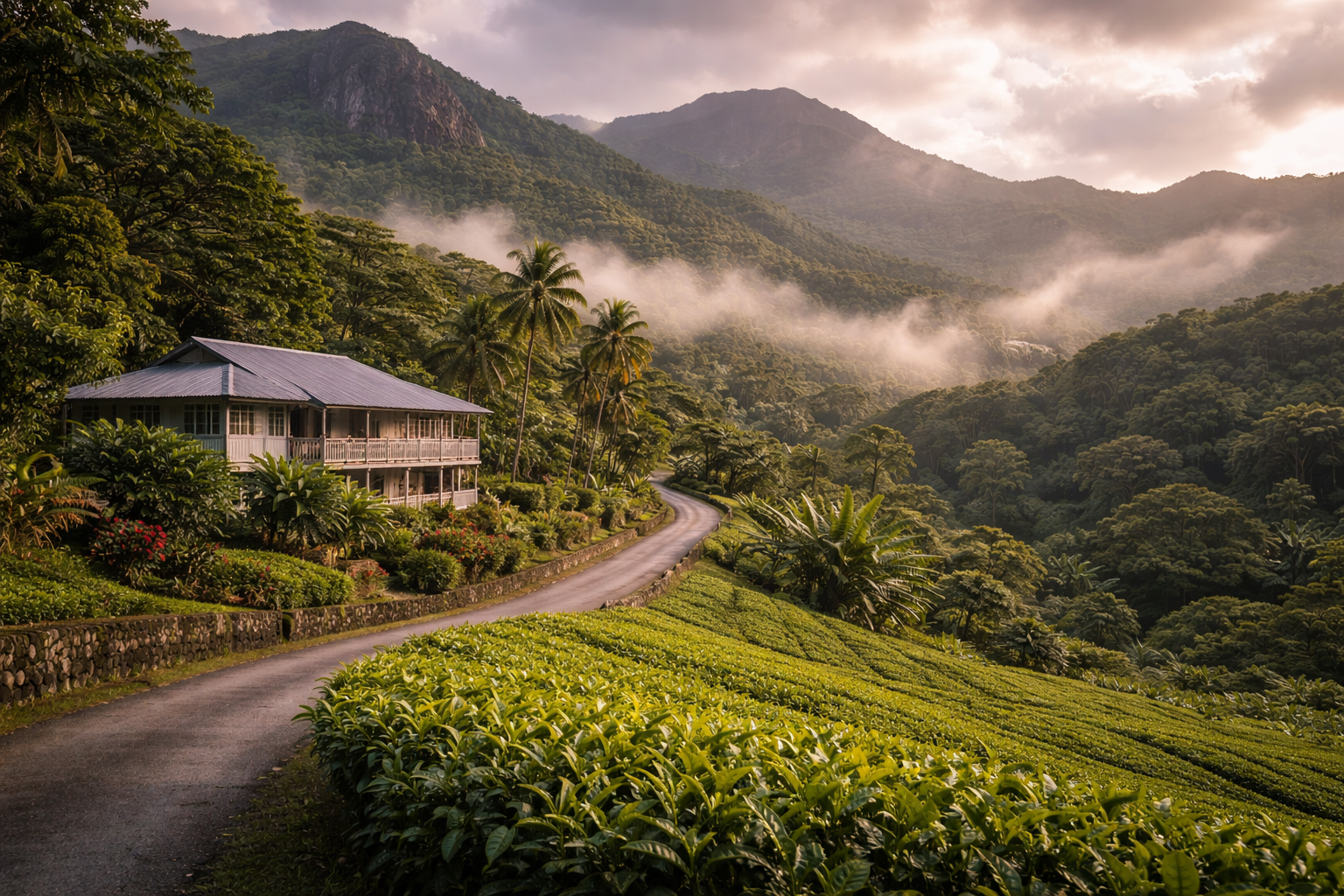 مصنع الشاي والمزارع الخضراء في جزيرة ماهي في سيشل