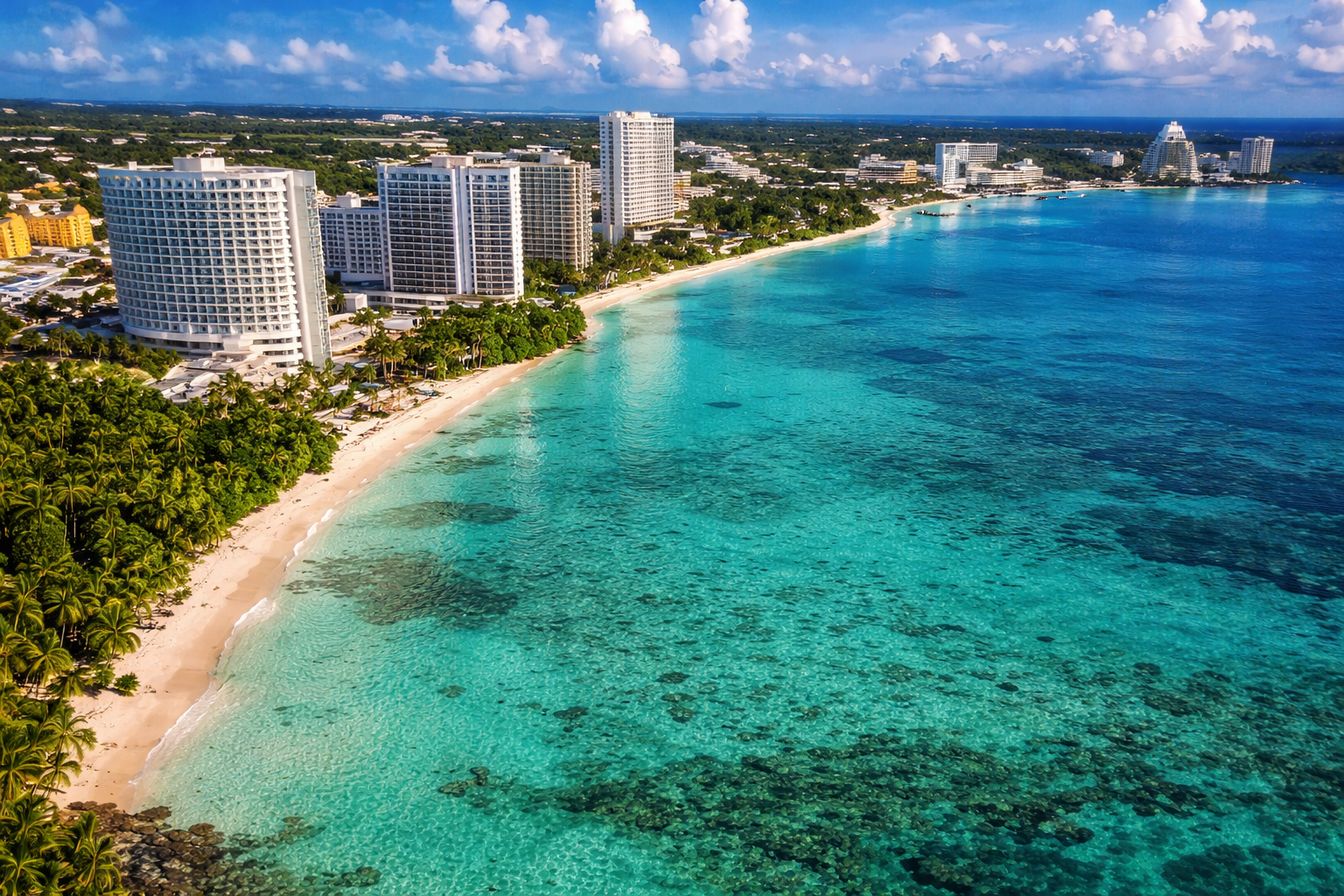 Fafai Beach with calm water and a sandy shore