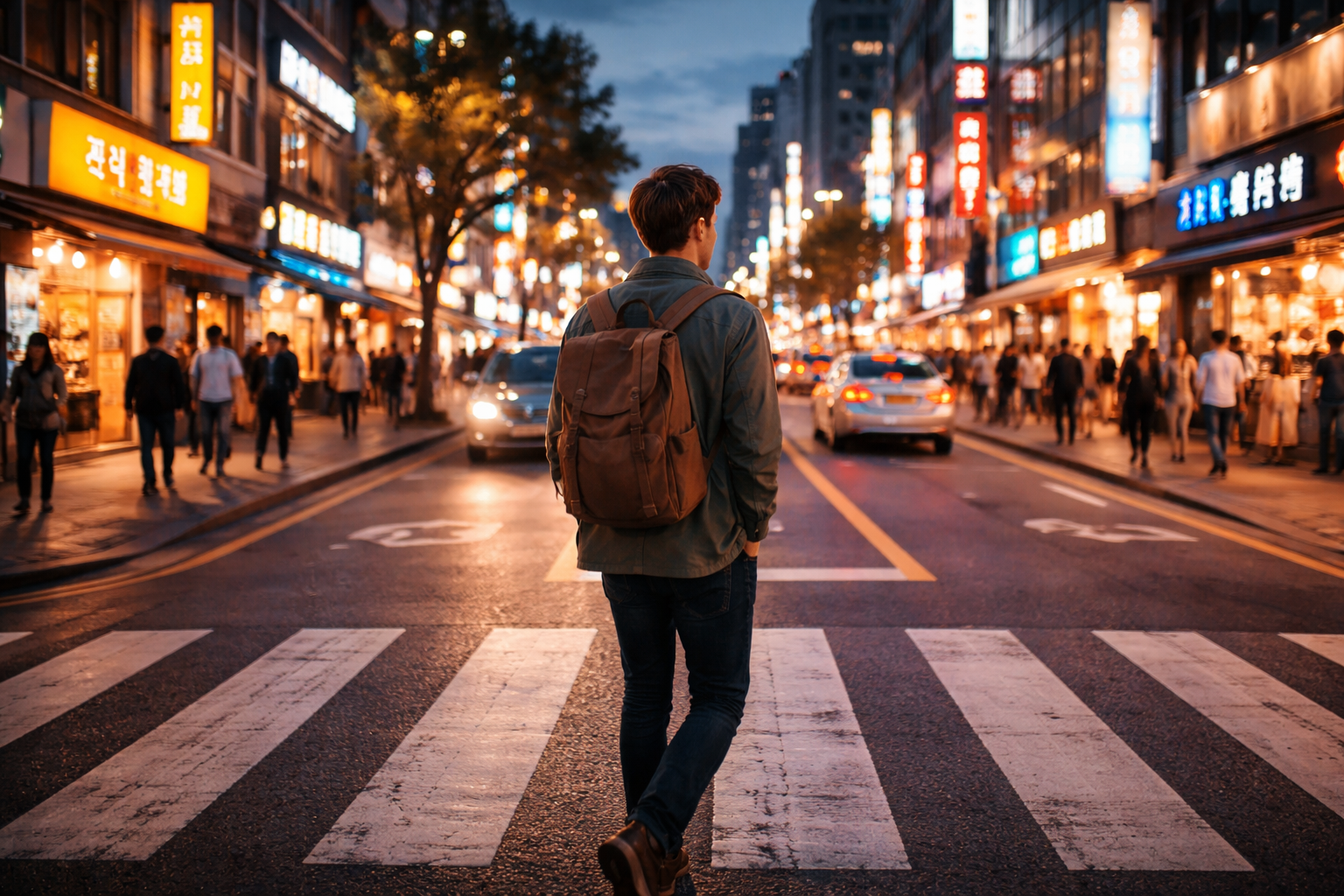 Osoba na ulicy Daegu wieczorem