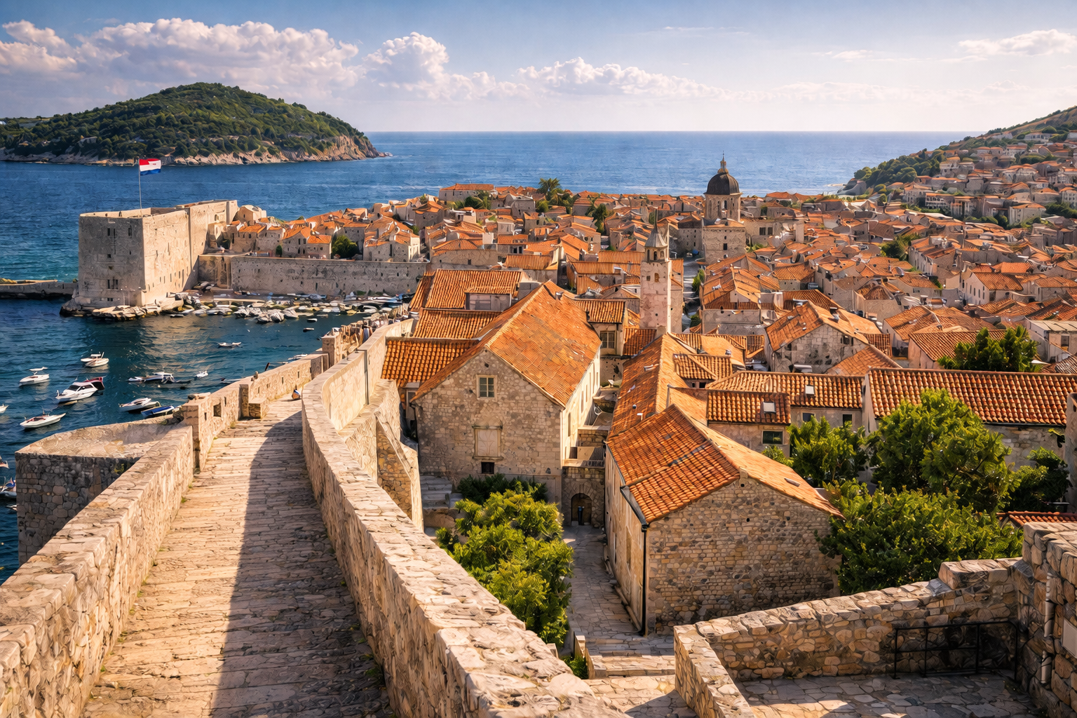La città vecchia di Dubrovnik e le mura lungo la costa adriatica