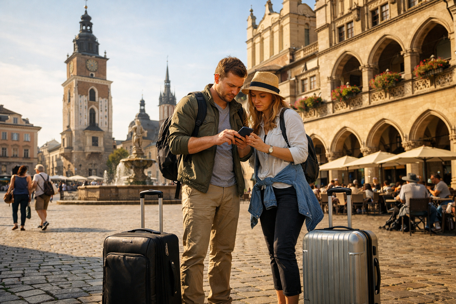 유럽에서 모바일 인터넷과 eSIM을 사용하는 여행자들